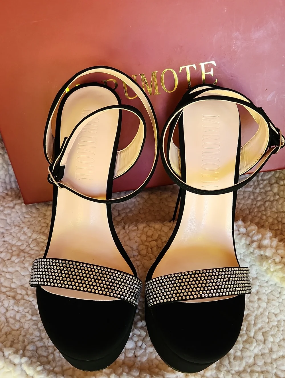 Black Rhinestone Platform Heels - Merumote